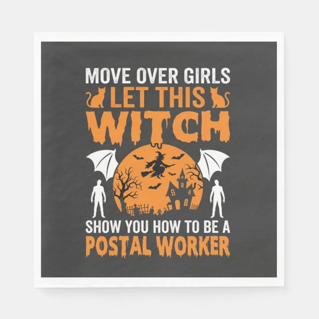 Funny Halloween Postal Worker Witch Cat Graphic Napkin (Front)