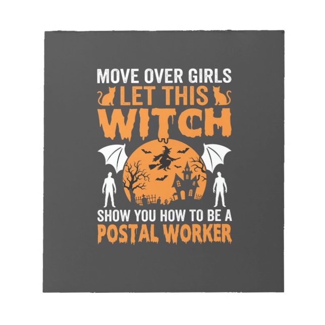 Funny Halloween Postal Worker Witch Cat Graphic Notepad (Front)