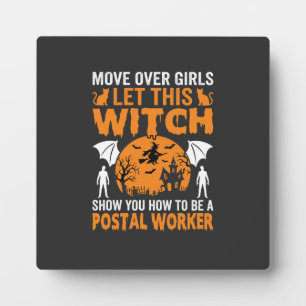 Funny Halloween Postal Worker Witch Cat Graphic Plaque
