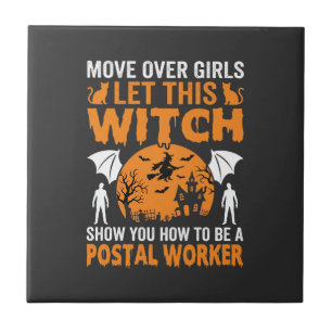 Funny Halloween Postal Worker Witch Cat Graphic Tile
