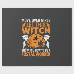 Funny Halloween Postal Worker Witch Cat Graphic Wrapping Paper