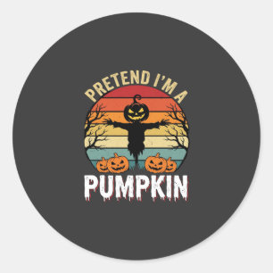 Funny Halloween Pretend Im a Pumpkin Retro Design Classic Round Sticker