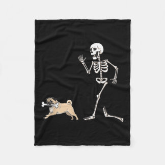 Funny Halloween Pug And Skeleton  Fleece Blanket