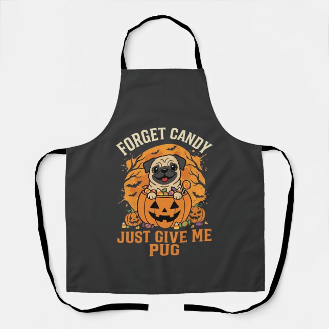 Funny Halloween Pug Candy Design_1 Apron (Front)