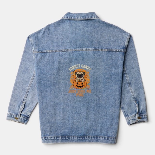 Funny Halloween Pug Candy Design_1 Denim Jacket (Back)
