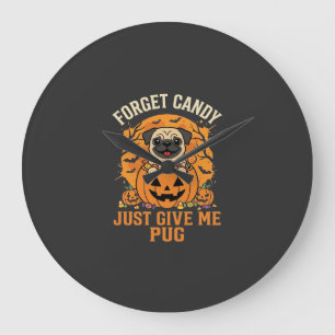 Funny Halloween Pug Candy Design_1 Large Clock