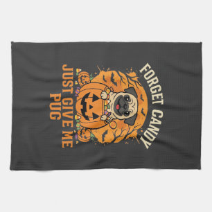 Funny Halloween Pug Candy Design_1 Tea Towel