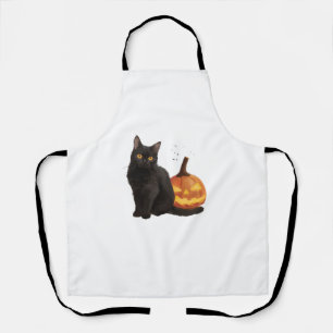 Funny Halloween Pumpkin and Black Cat Vintage Cost Apron