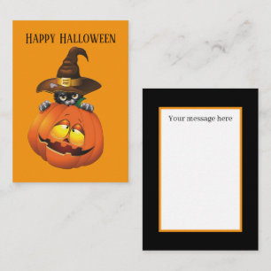 funny Halloween pumpkin cat add message Card