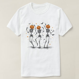 Funny Halloween Pumpkin Dancing Skeleton Costume T-Shirt