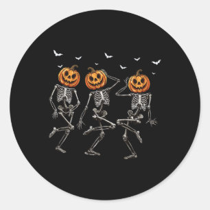 Funny Halloween Pumpkin Dancing Skeleton Costume W Classic Round Sticker