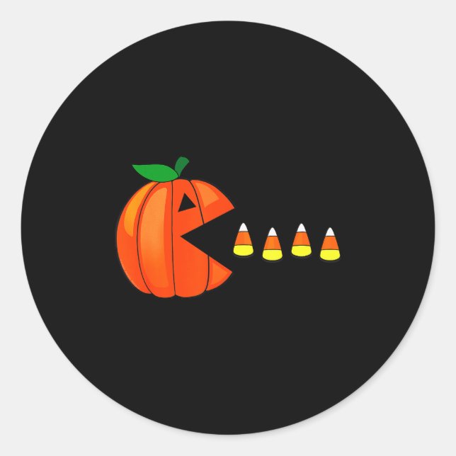 Funny Halloween Pumpkin Eating Candy Corn  Classic Round Sticker (Front)