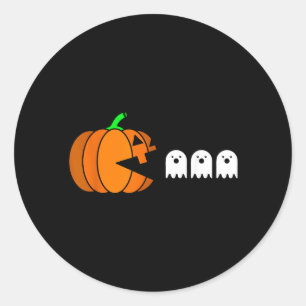 Funny Halloween Pumpkin Eating Ghost Gamer Men Classic Round Sticker