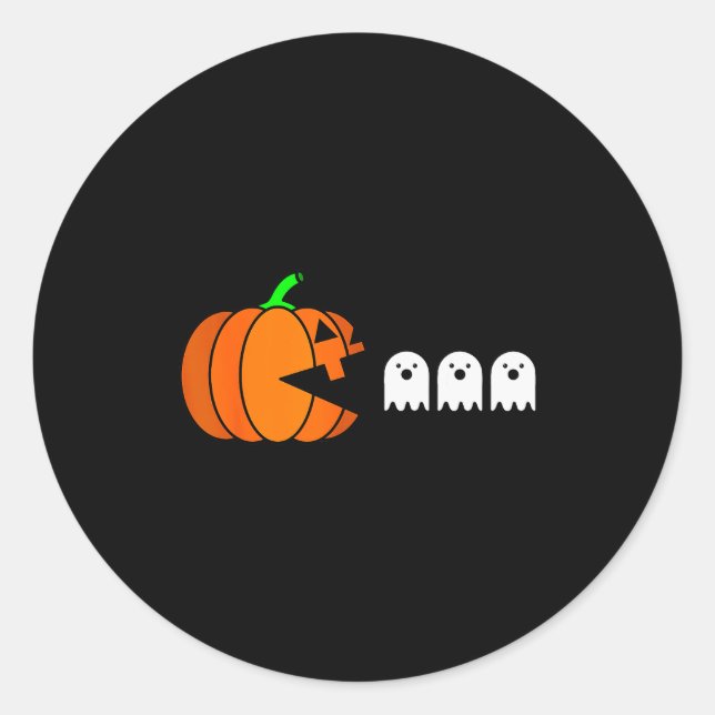 Funny Halloween Pumpkin Eating Ghost, Gamer Men Wo Classic Round Sticker (Front)