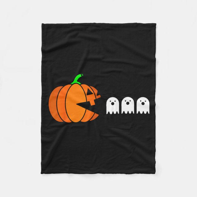 Funny Halloween Pumpkin Eating Ghost, Gamer Men Wo Fleece Blanket (Front)