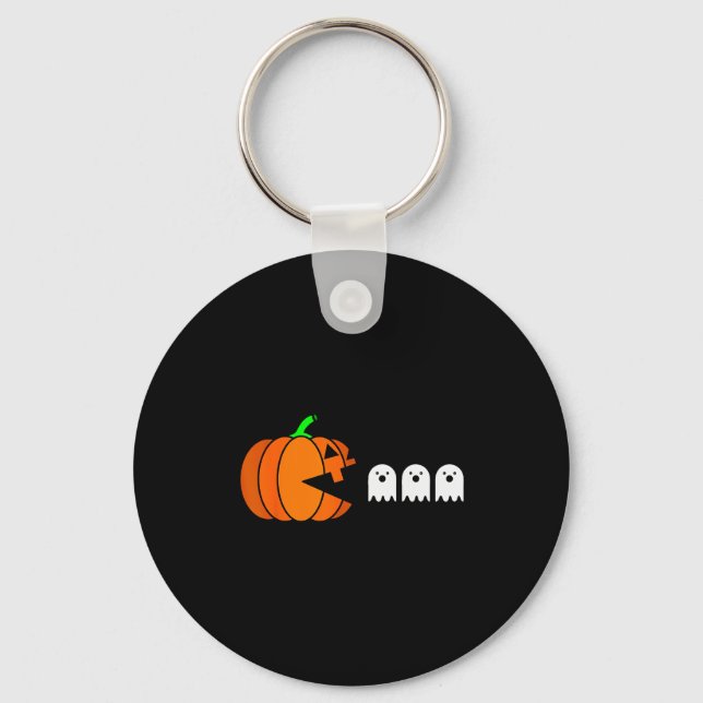 Funny Halloween Pumpkin Eating Ghost, Gamer Men Wo Key Ring (Front)