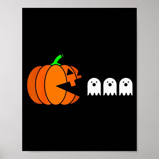 Funny Halloween Pumpkin Eating Ghost, Gamer Men Wo Poster (Front)