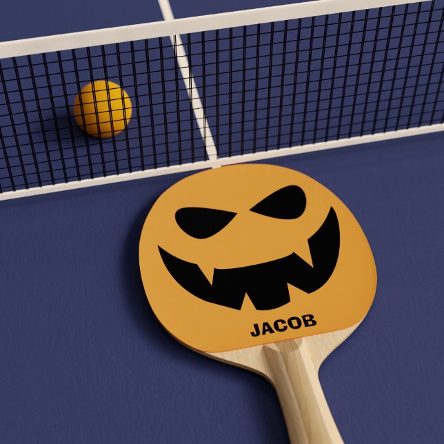 Funny Halloween Pumpkin Face Ping Pong Paddle (Boo! A spooky pumpkin face ping pong paddle just for you)