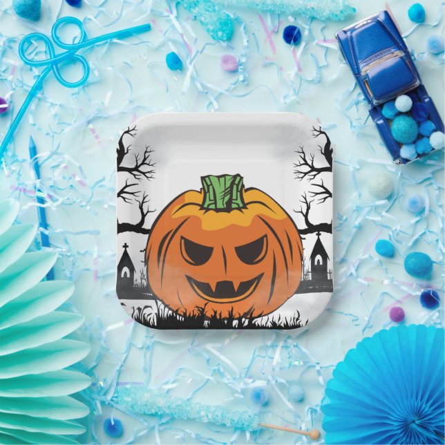 Funny Halloween Pumpkin Halloween Party decoration Paper Plate (Party)