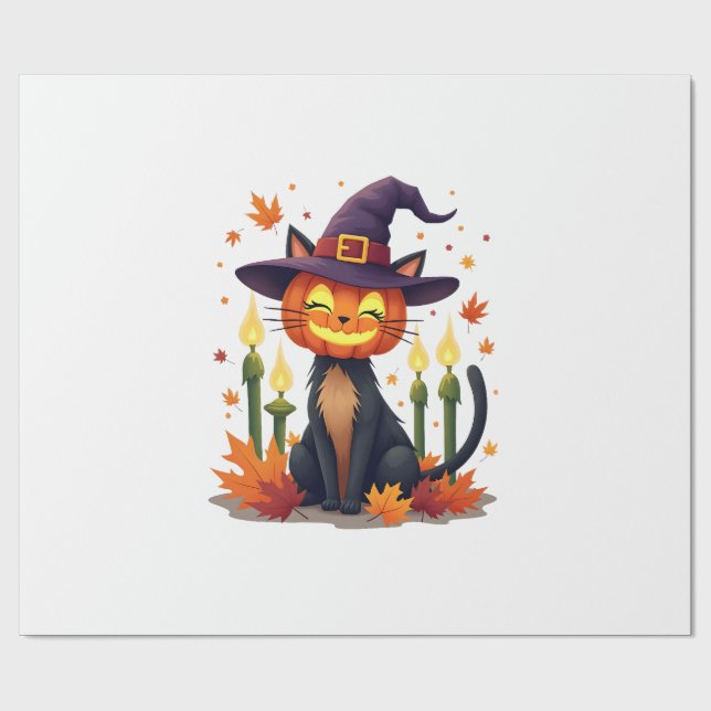 Funny Halloween Pumpkin Head Cat Lover Wrapping Paper (Flat)