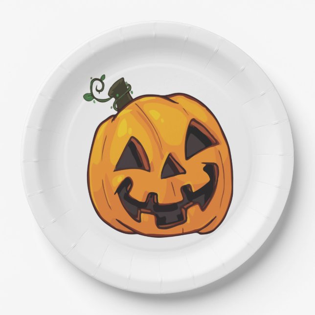 Funny Halloween Pumpkin  Paper Plate (Front)
