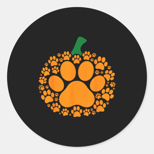 Funny Halloween Pumpkin Paw Print Dog Lover Cat  Classic Round Sticker (Front)