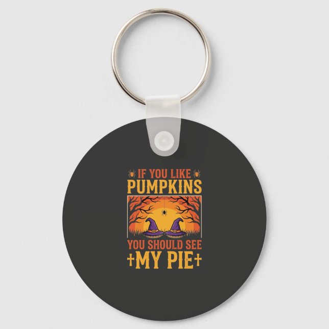 Funny Halloween Pumpkin Pie Witch Design_1 Key Ring (Front)