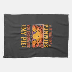 Funny Halloween Pumpkin Pie Witch Design_1 Tea Towel