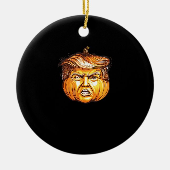 Funny Halloween Pumpkin Political Parody Donald Tr Ceramic Tree Decoration (Front)