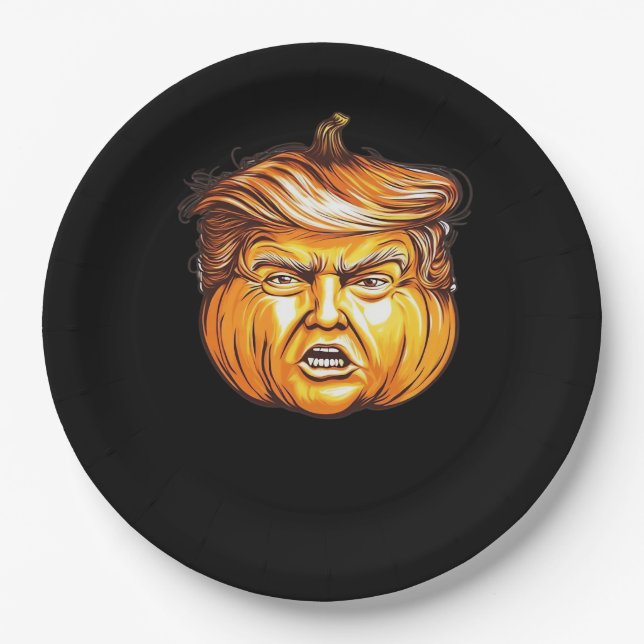 Funny Halloween Pumpkin Political Parody Donald Tr Paper Plate (Front)
