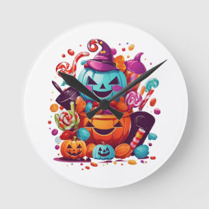 funny halloween pumpkin round clock