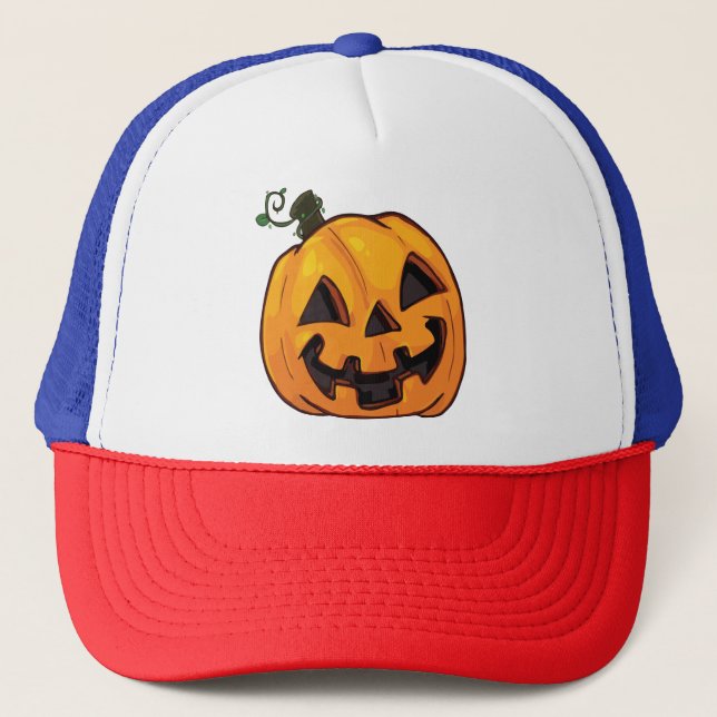 Funny Halloween Pumpkin  T-Shirt Trucker Hat (Front)
