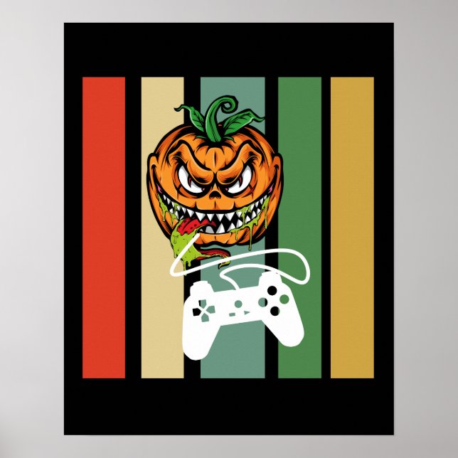 Funny Halloween Pumpkin Video Gamer Scary Pumpkin Poster (Front)