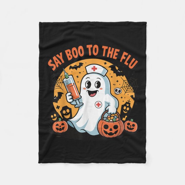 Funny Halloween Quote Say Boo To The Flu Cool Vacc Fleece Blanket (Front)