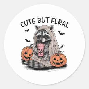 Funny Halloween Raccoon With Pumpkins Ts - Cute Bu Classic Round Sticker