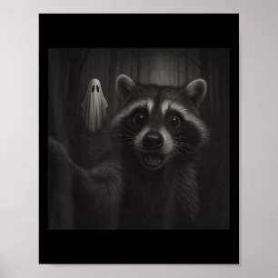 Funny Halloween Racoon Selfie With Soky Ghost Poster