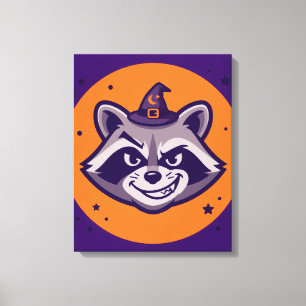 Funny Halloween Racoon Witch Canvas Print
