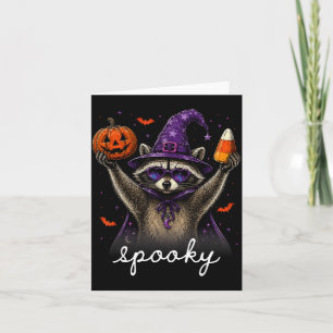 Funny halloween racoon witch hat fall pumpkin card