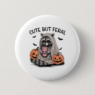 Funny Halloween Racoon With Pumpkins Bats - Cute 6 Cm Round Badge