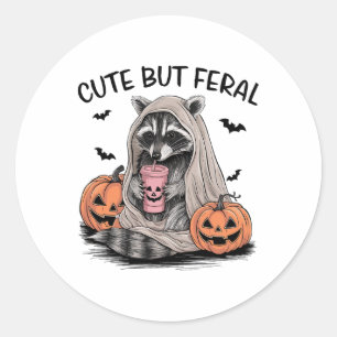 Funny Halloween Racoon With Pumpkins Bats - Cute Classic Round Sticker