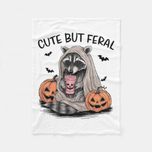 Funny Halloween Racoon With Pumpkins Bats - Cute Fleece Blanket