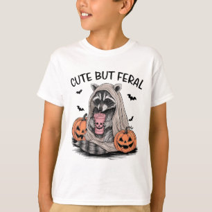 Funny Halloween Racoon With Pumpkins Bats - Cute T-Shirt