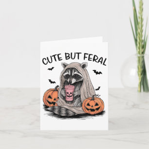 Funny Halloween Racoon With Pumpkins Ts - Cute Bu Card