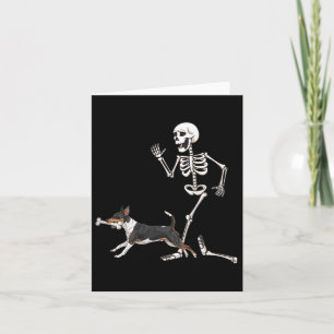 Funny Halloween Rat Terrier And Skeleton Card