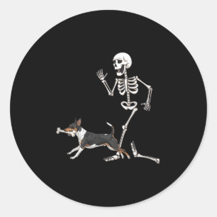 Funny Halloween Rat Terrier And Skeleton Classic Round Sticker