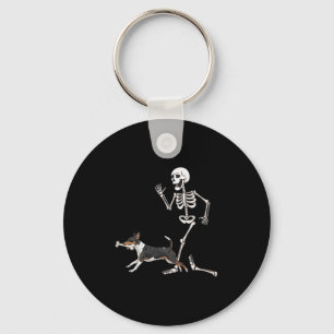 Funny Halloween Rat Terrier And Skeleton Key Ring