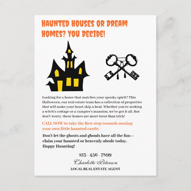 Funny Halloween Real Estate Farming Holiday Postcard (Front)
