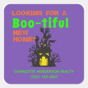 Funny Halloween Real Estate Haunted House Square Sticker