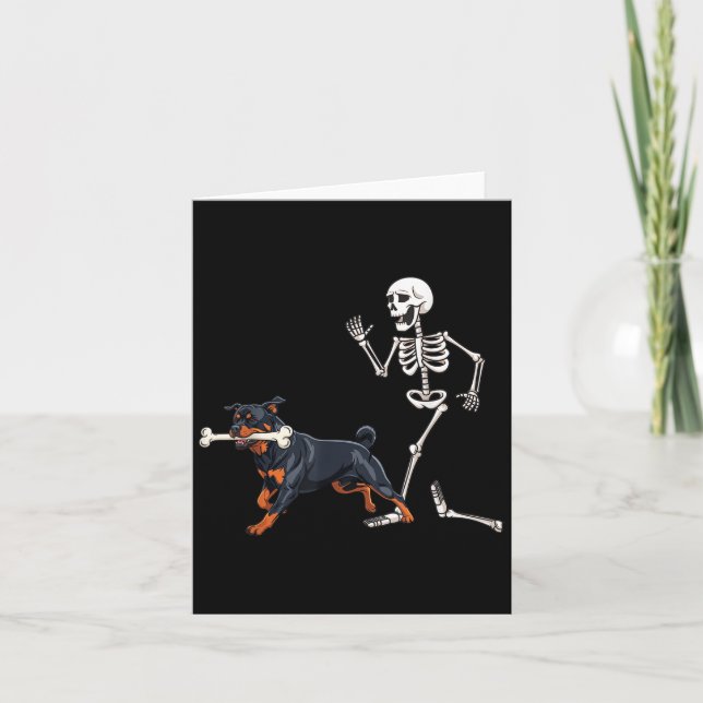 Funny Halloween Rottweiler And Skeleton  Card (Front)