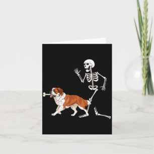 Funny Halloween Saint Bernard And Skeleton Card